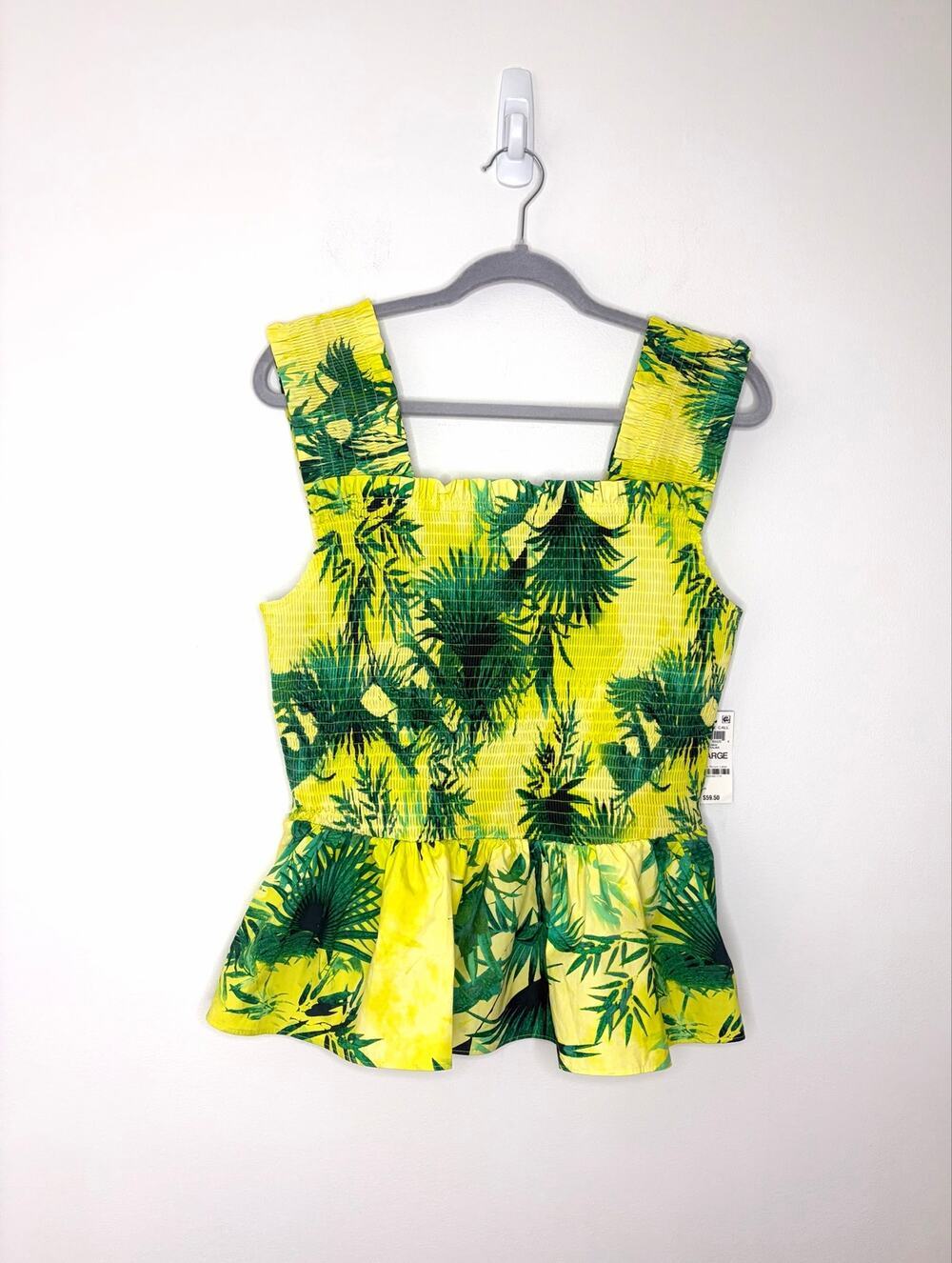 INC Paradise Call Smocked Tank XL Rio Palms Beach Resort Tropical Cotton Stretch